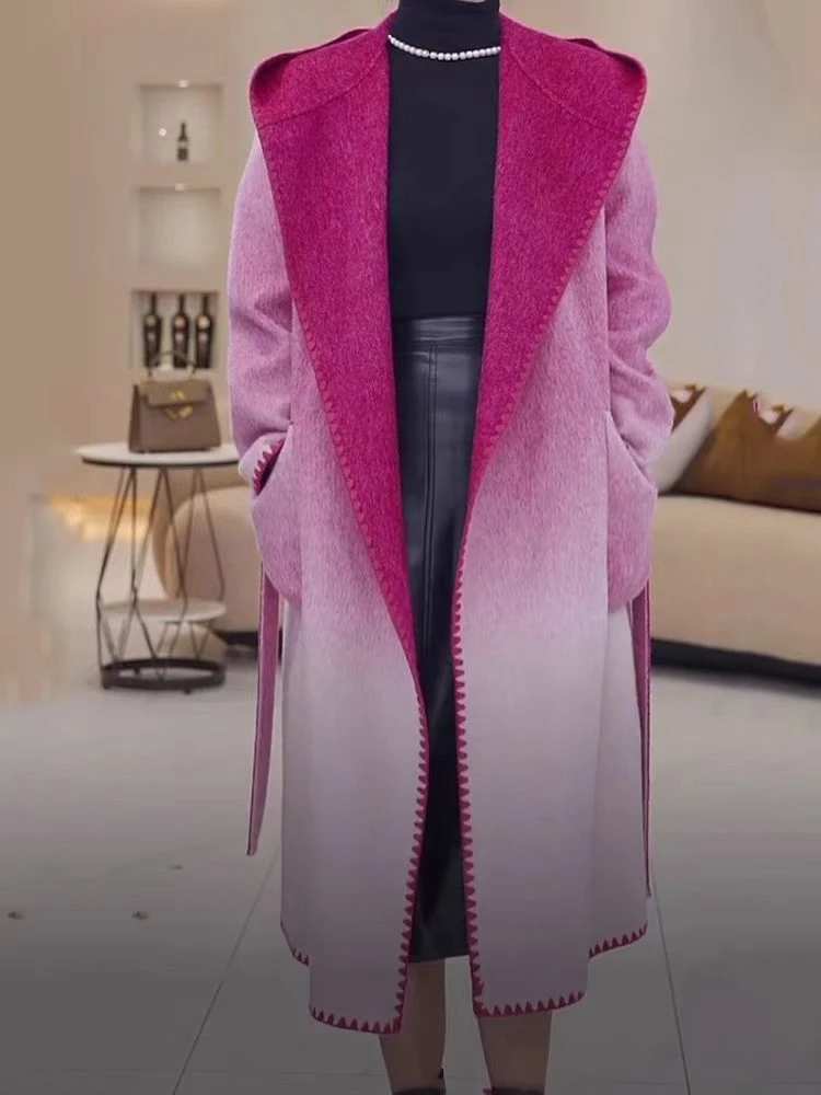 2024新款秋冬气质百搭时尚毛呢外套中长款羊毛大衣赫本风女装上衣