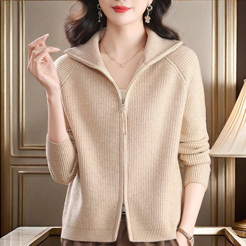 鄂尔多斯市羊毛开衫女针织衫毛衣2025年新款洋气女士妈妈爆款外套