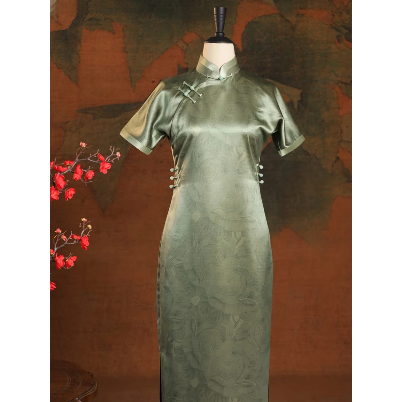 女神姑娘[青莲]皮子香云纱桑蚕丝纯素雅高端旗袍N50530-5-50