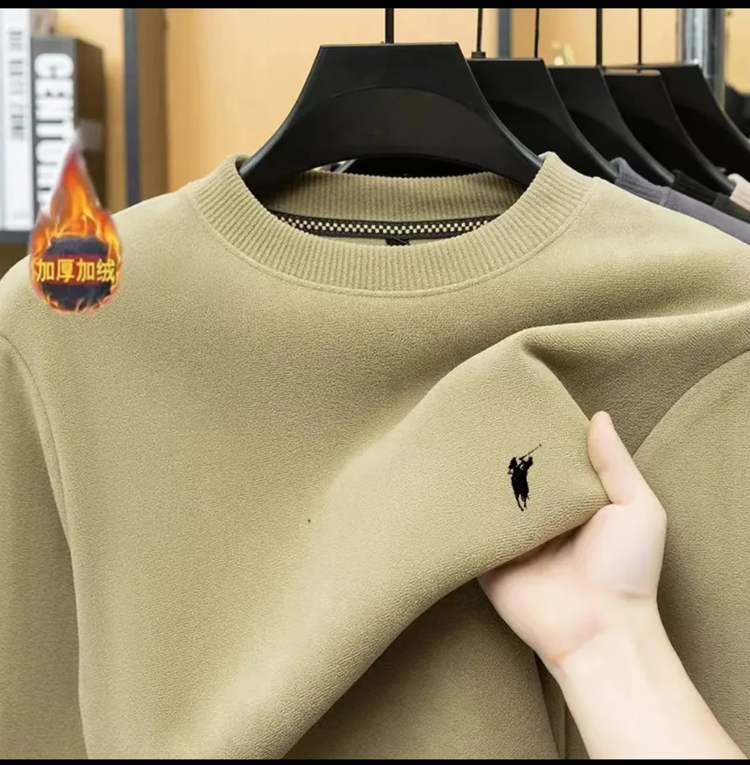 2025冬季新款双面加厚奥粒绒圆领卫衣纯色套头打底衫-骑士