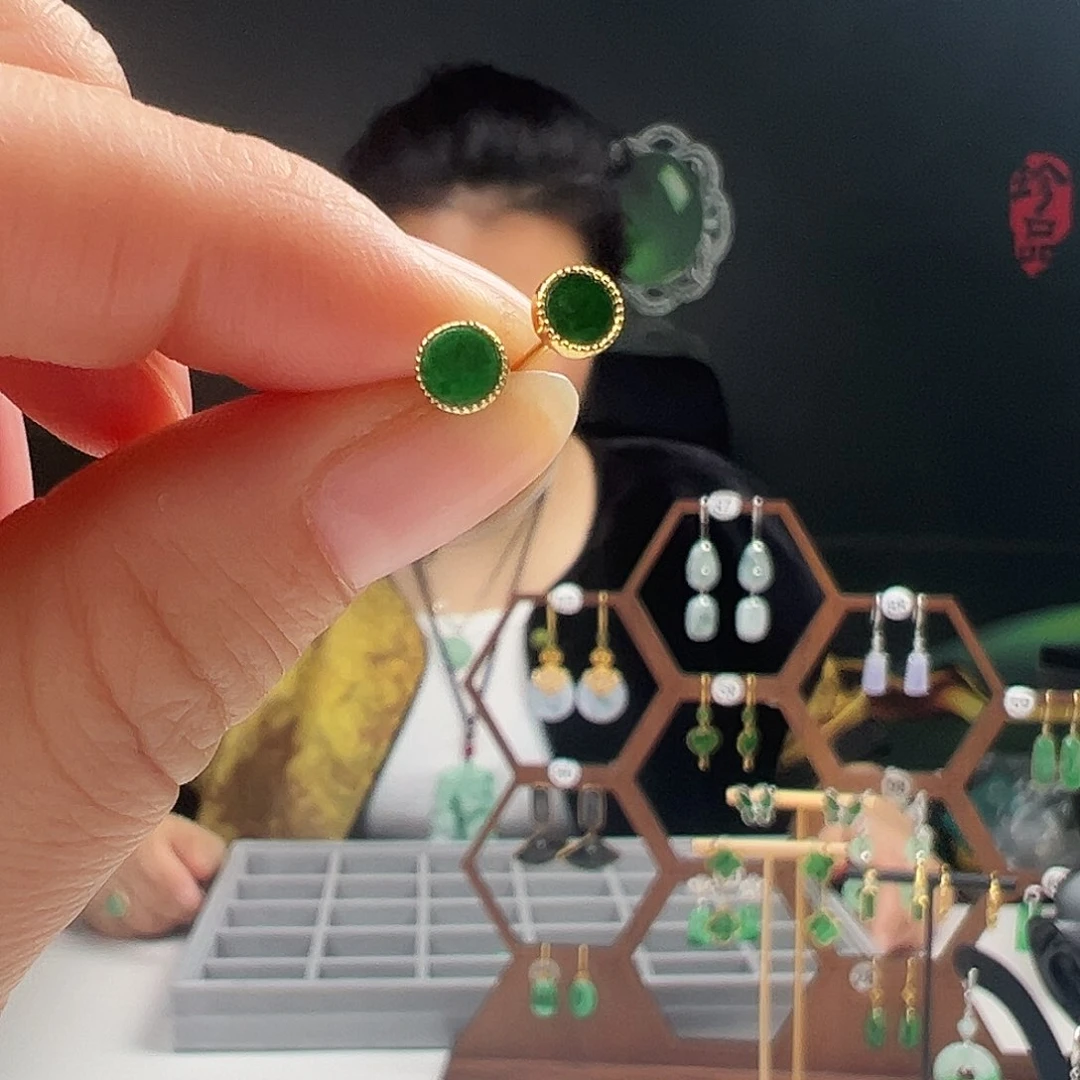 银S925镶嵌翡翠耳饰