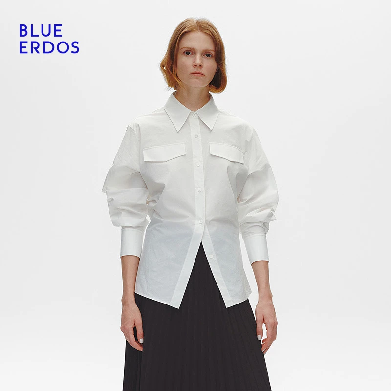 BLUE ERDOS 25早春气质简约纯棉设计感收腰衬衫上衣B255HB011