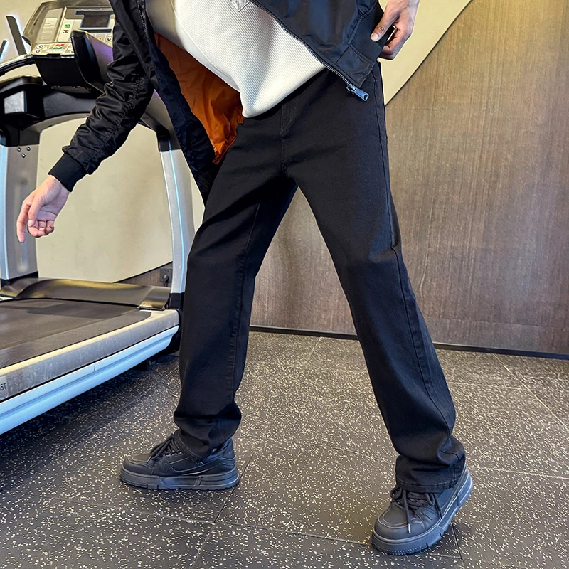 男款美式弹力黑色牛仔裤高街vibe街头痞帅宽松直筒显瘦休闲长裤子