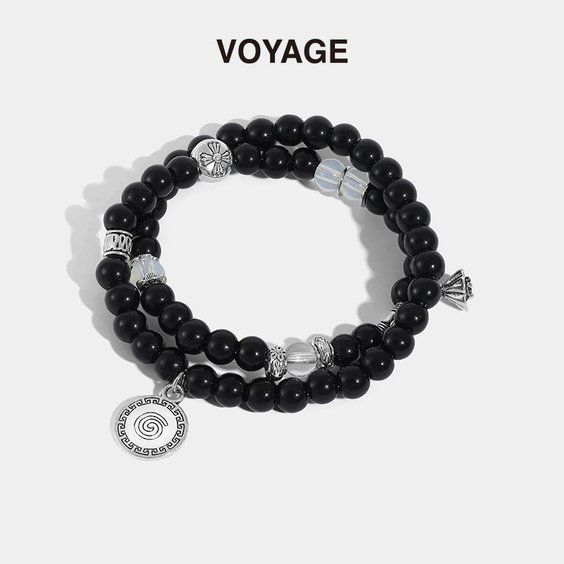 铜合金琉璃手链 山鬼花黑色串珠双层手链女轻奢小众精致手串手饰