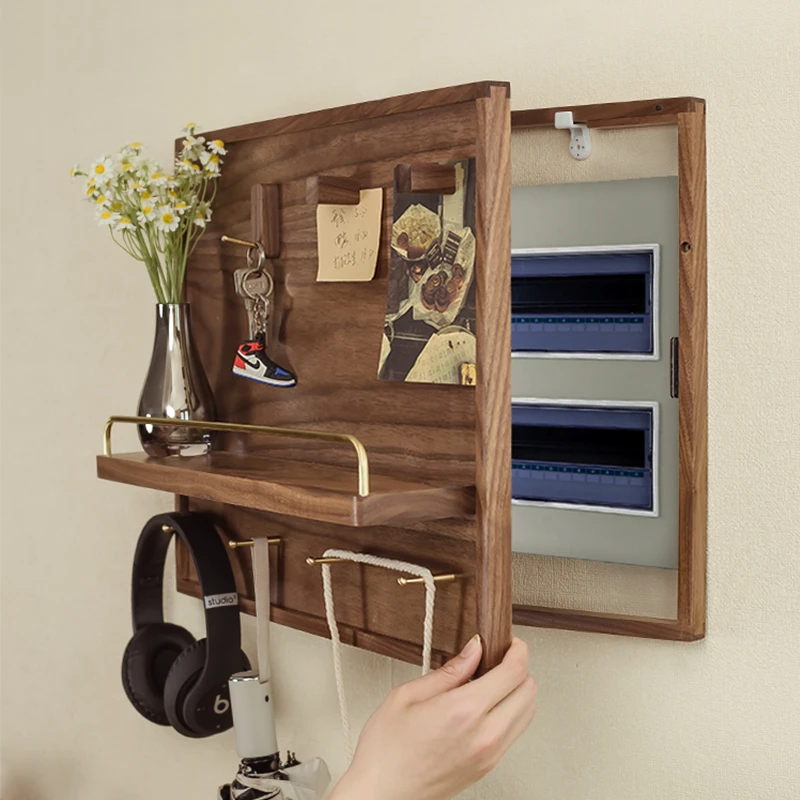 电表箱盒遮挡网红装饰画横竖款配电闸箱挂画轻奢开门式实木置物架