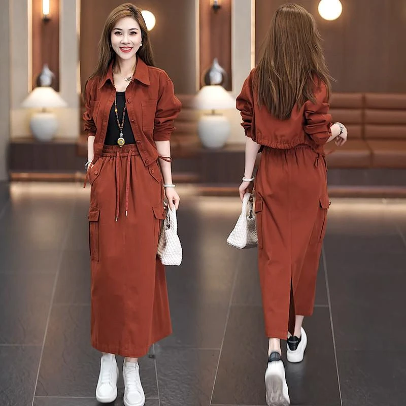 牛仔一整套装连衣裙女2025年春秋季高级感短外套长款半身裙两件套