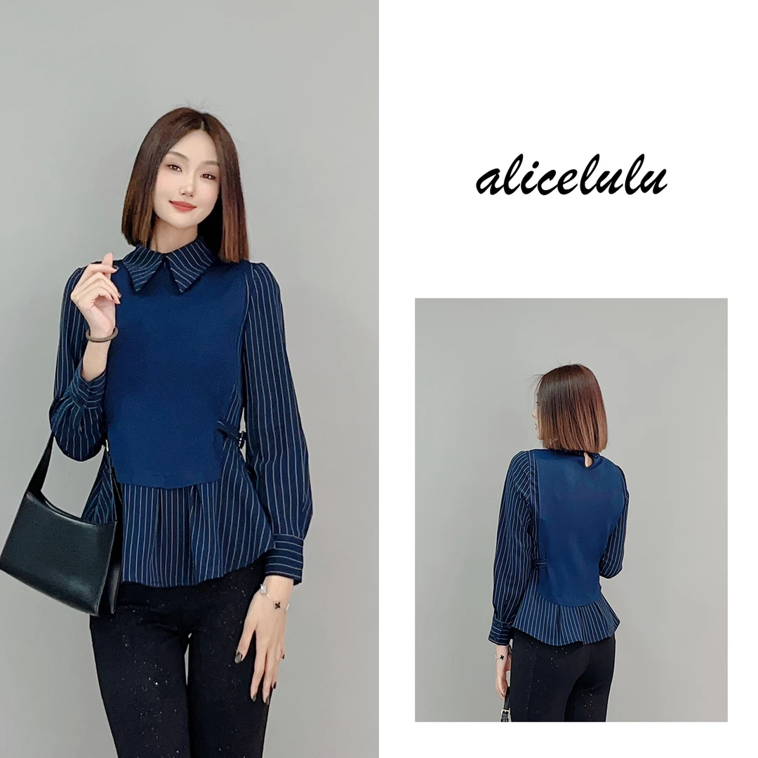 1 ALICE 中环丽人衬衫 时髦层次 优雅条纹 S1034897W