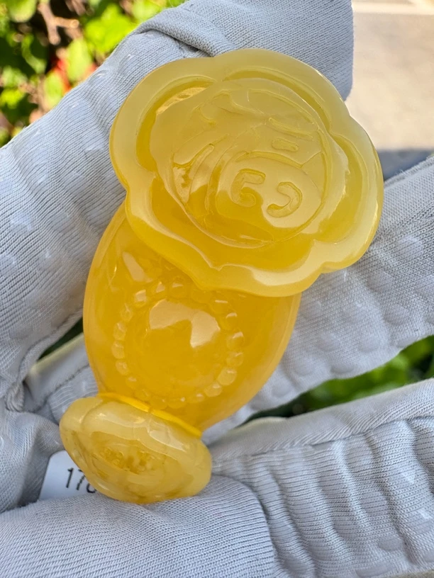 假一赔十，琥珀蜜蜡，蜜蜡雕刻件，事事如意，蜜蜡如意 号178