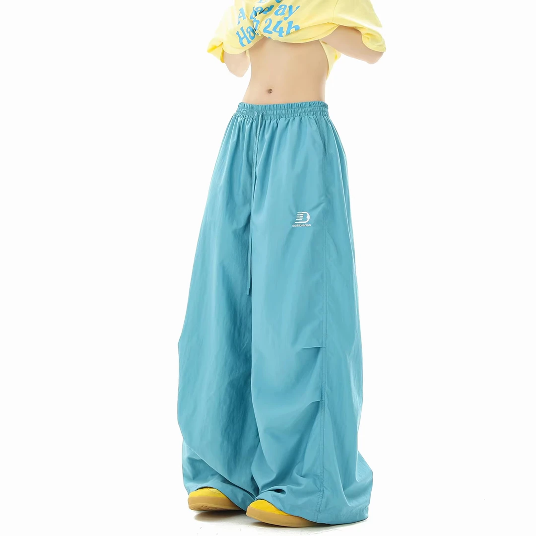 薄荷绿美式机能速干工装伞兵裤女夏季潮牌宽松休闲徒步登山运动裤