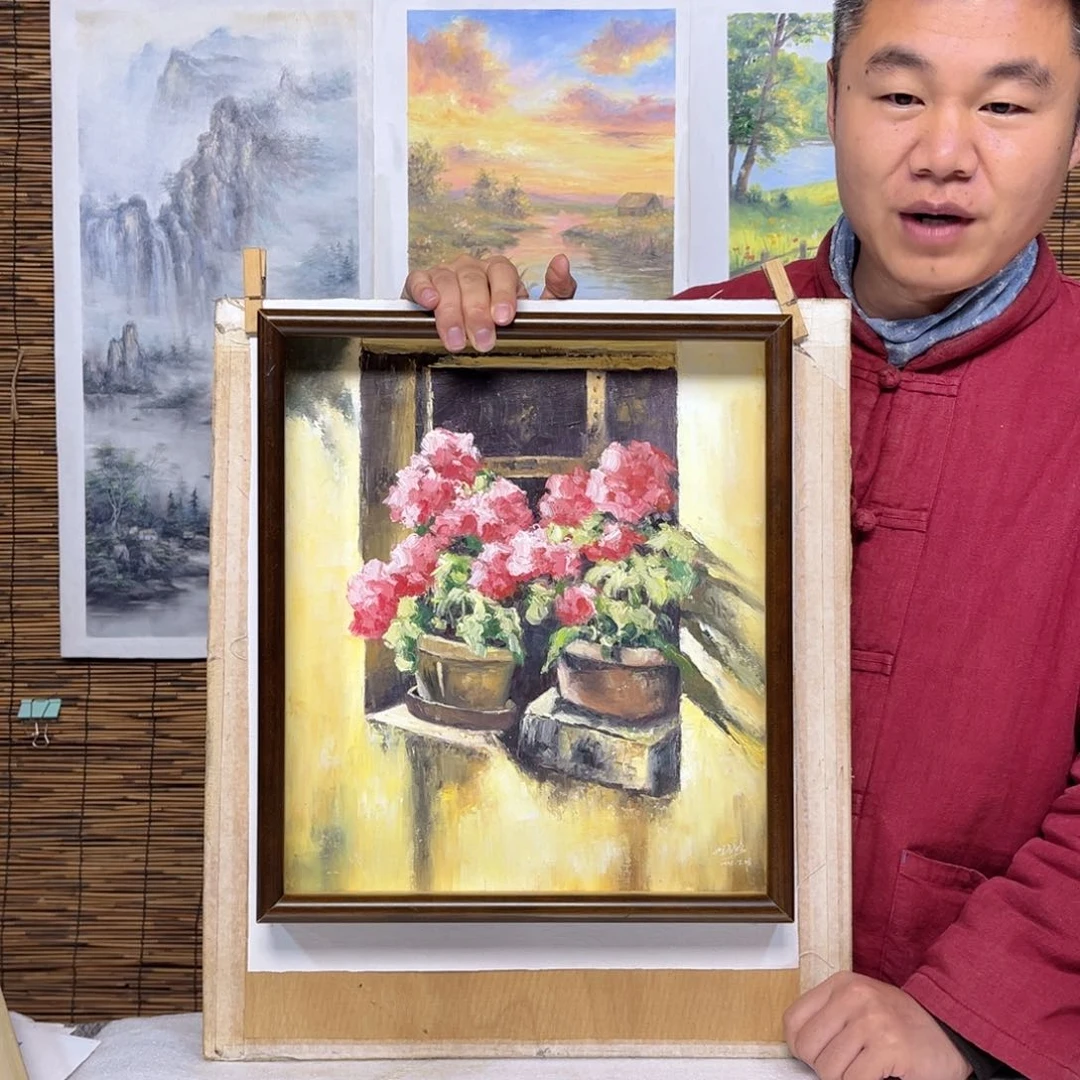 油画行路人小院绘画作品竞拍