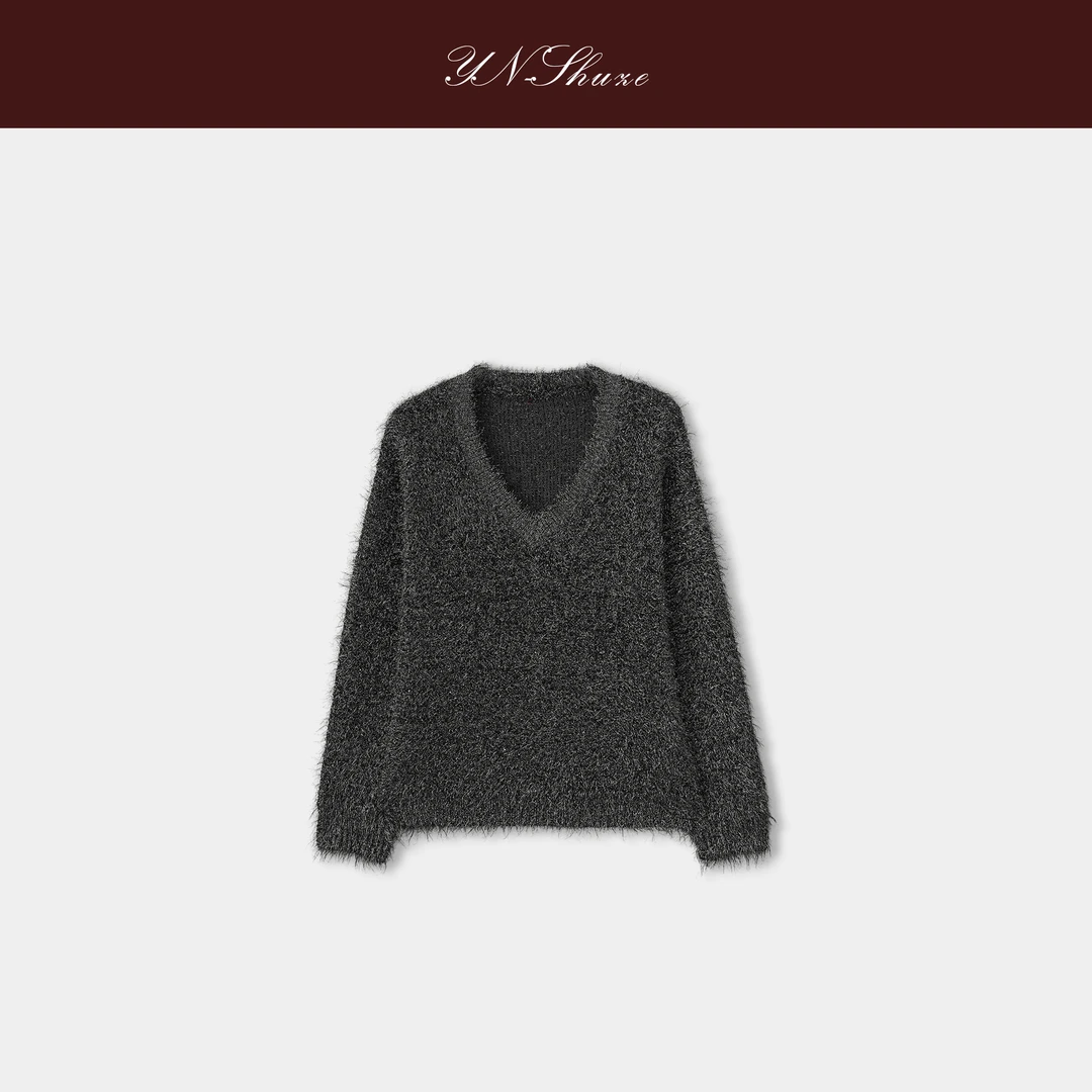 YN-SHUZE【月尘与星芒】V领慵懒极简显瘦针织衫SZ-YNB-09342