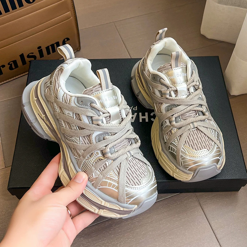 厚底增高灰色老爹鞋运动鞋2025年早秋新款时尚百搭透气潮流女鞋子