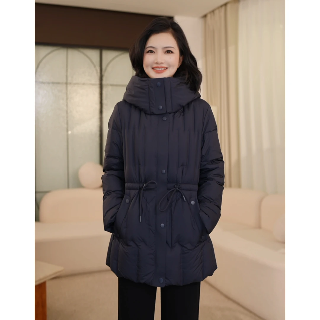 枫竺阿楠anan90白鸭绒连帽中长款加厚抽绳羽绒服女冬季防寒外套