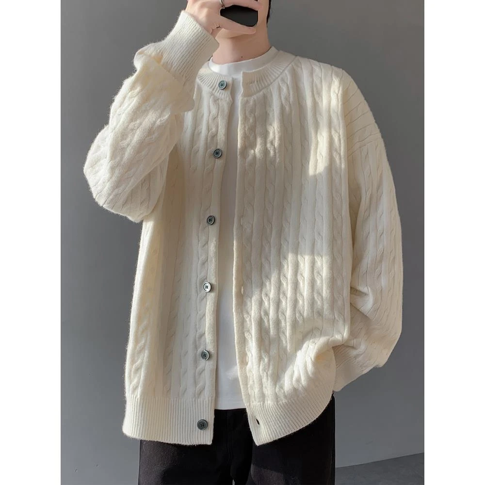 ICCLEK开衫外套男春秋季宽松慵懒风毛衣男生圆领针织衫休闲夹克