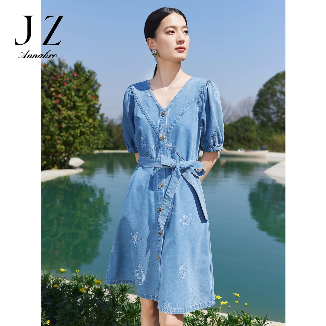 【婷婷专属】JZ玖姿JTDX50147V领含莱赛尔中长连衣裙