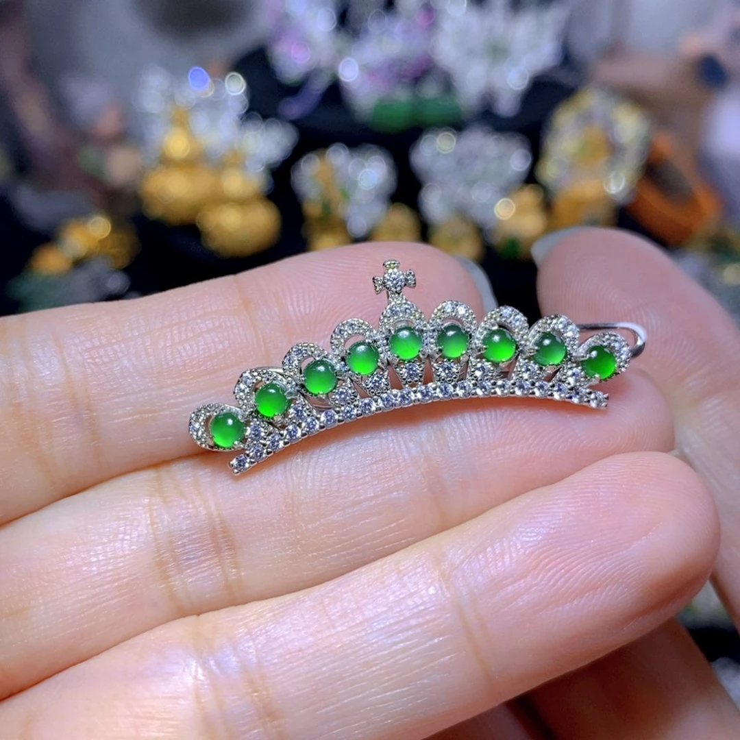 翡翠银S925镶嵌耳饰天然翡翠