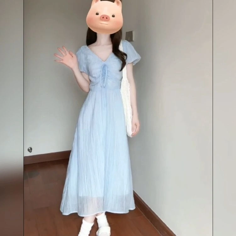 长裙佐佐家小个子气质领小众复古新款法海边薄设计师连衣裙裙子