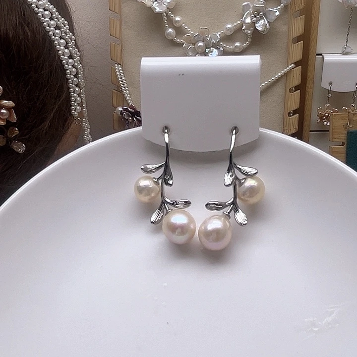 水晶纱保真珍珠耳钉珍珠耳钉