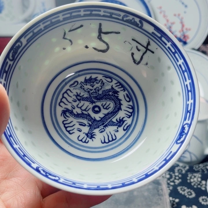 青花玲珑5.5寸饭碗龙纹