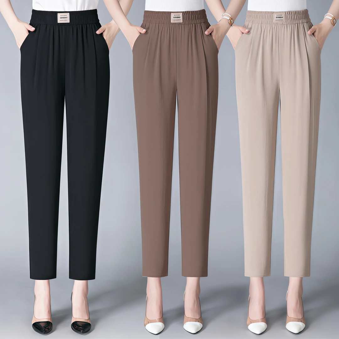 高腰休闲夏季九分裤薄款宽松哈伦裤大码高腰休闲夏季九分裤薄款商品图