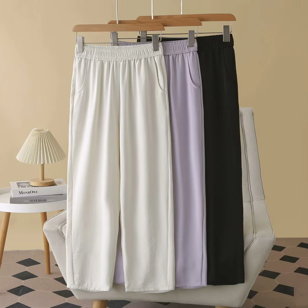 梦冬佳--120-200斤大码女装夏季宽松显瘦松紧腰纯色凉凉裤休闲裤