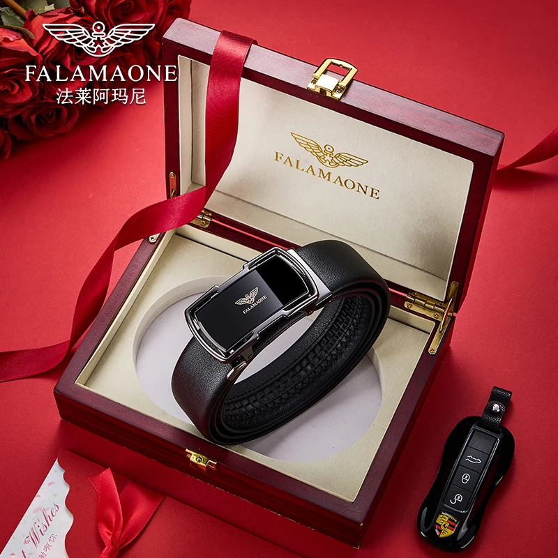 法莱阿玛尼 男士皮带男送男朋友生日礼物头层牛皮腰带真皮自动扣