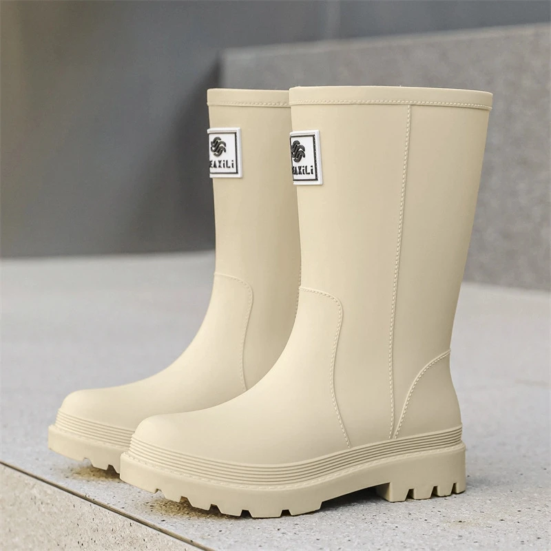 日韩中筒雨鞋冬季女士时尚厚底胶鞋耐磨水鞋外穿防水防滑胶鞋雨靴