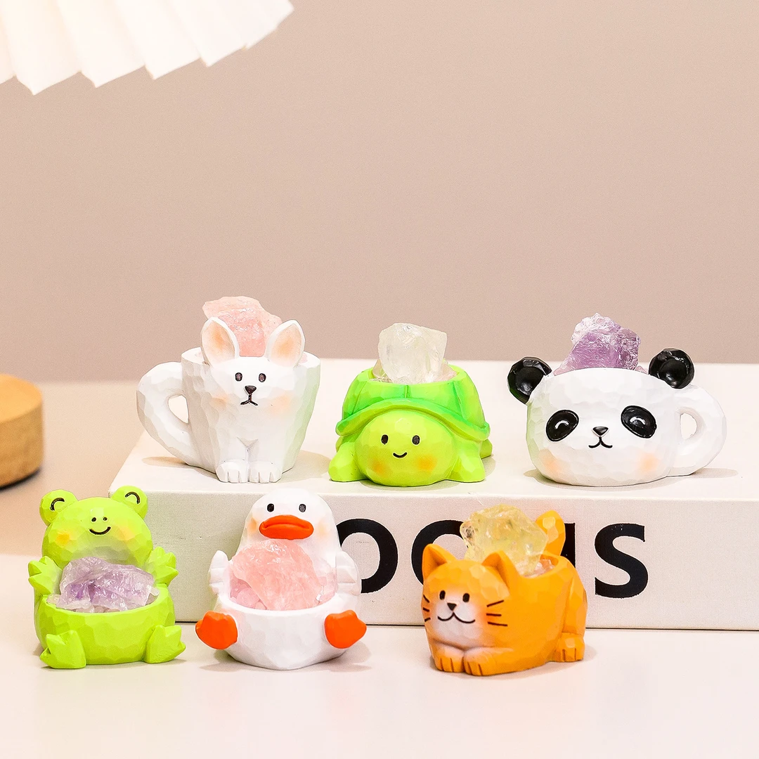 卡通风天然水晶摆件办公室桌面装饰治愈系卡通高级感小众公仔创意