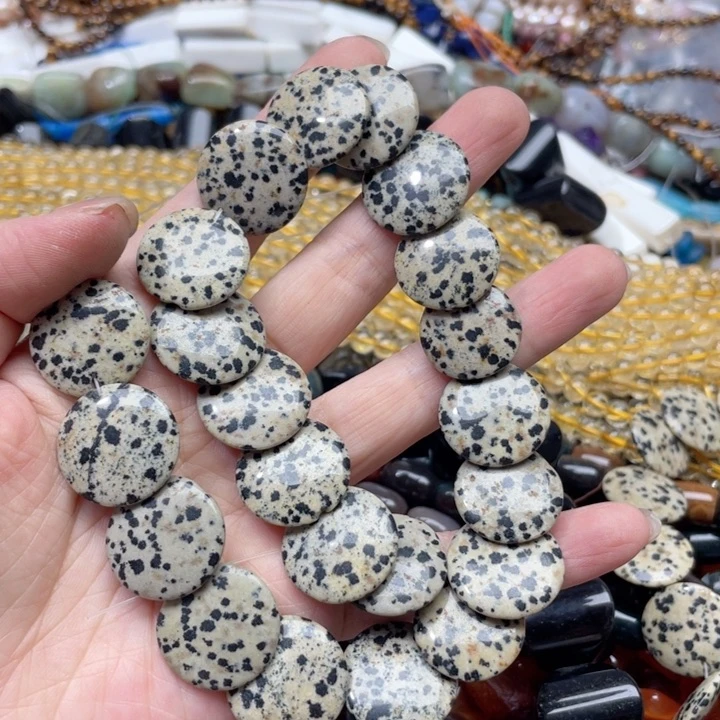 玛瑙/玉髓合金珠宝半成品一条20m斑点石圆饼
