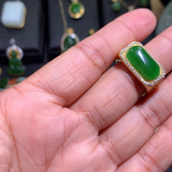 和田玉戒指银S925镶嵌