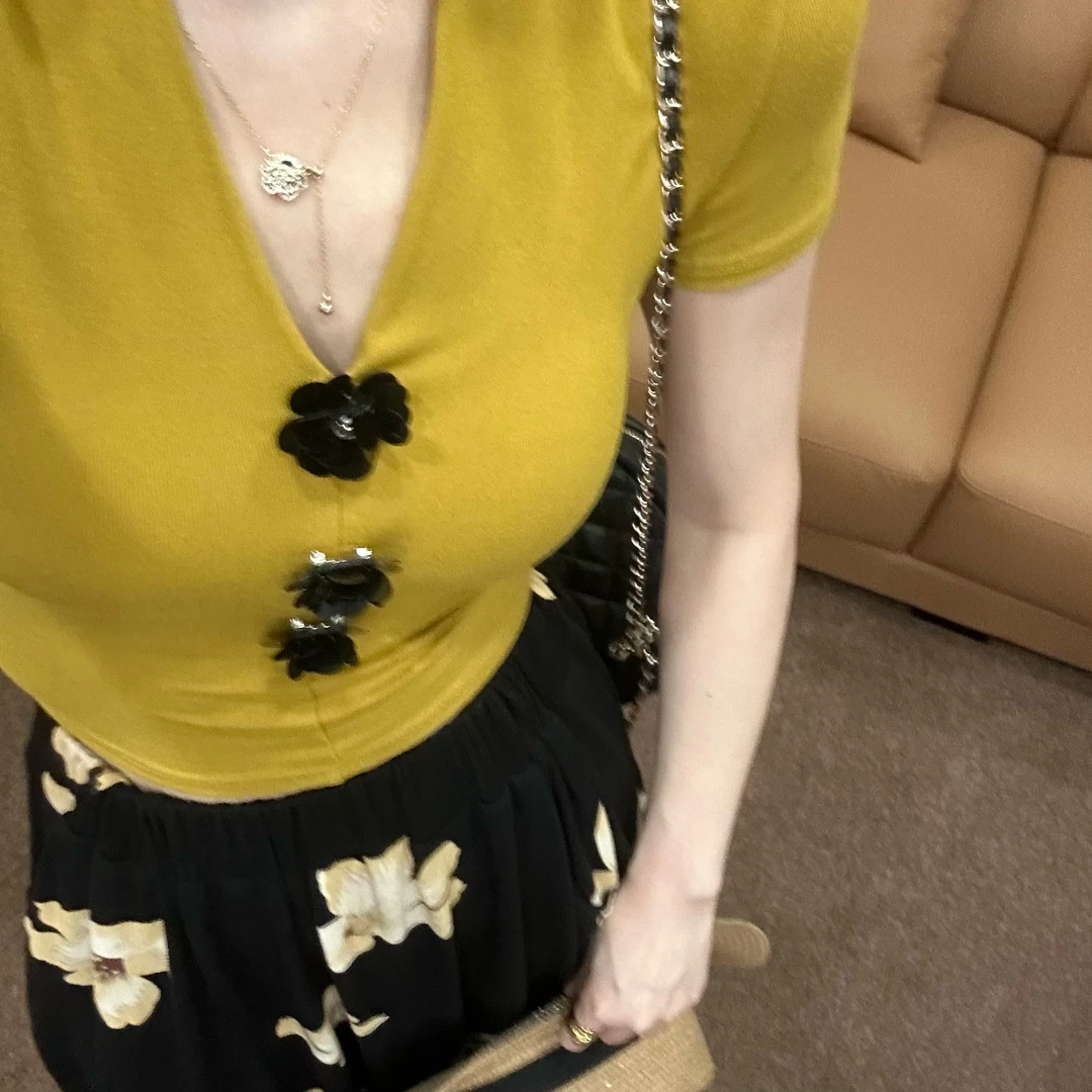 【Gouya】法式夏日风V领伞裙套装女夏欧若风系列高级感套装裙半身裙