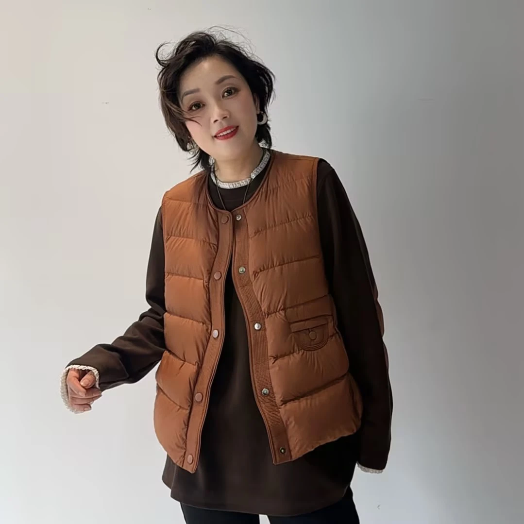 【卿她】爆款新款时尚圆领保暖无领羽绒马甲背心女