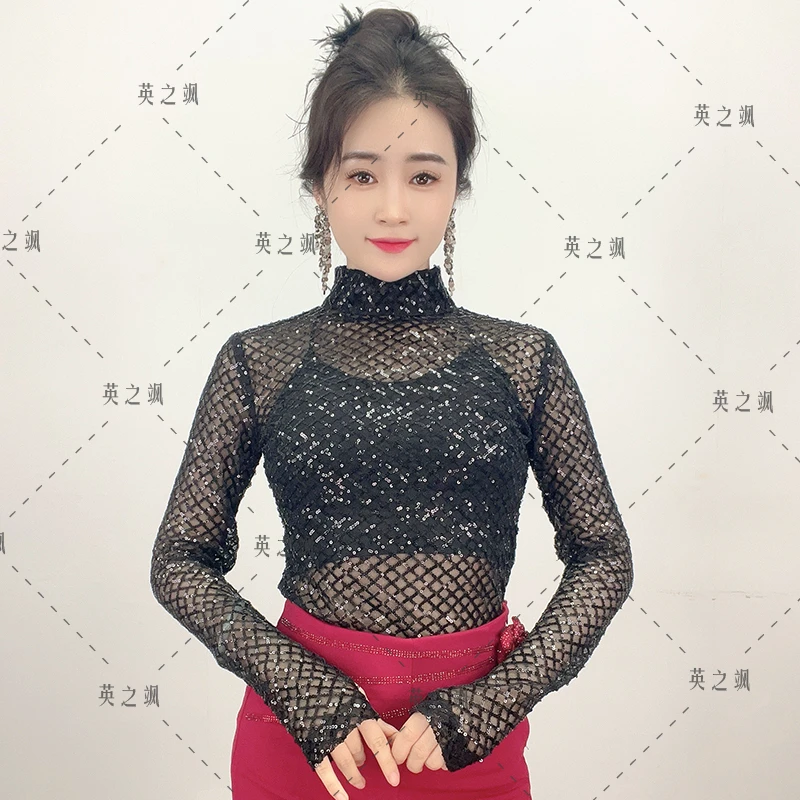 【英之飒】5011款气质亮片网纱连体长袖广场舞水兵舞吉特巴伦巴