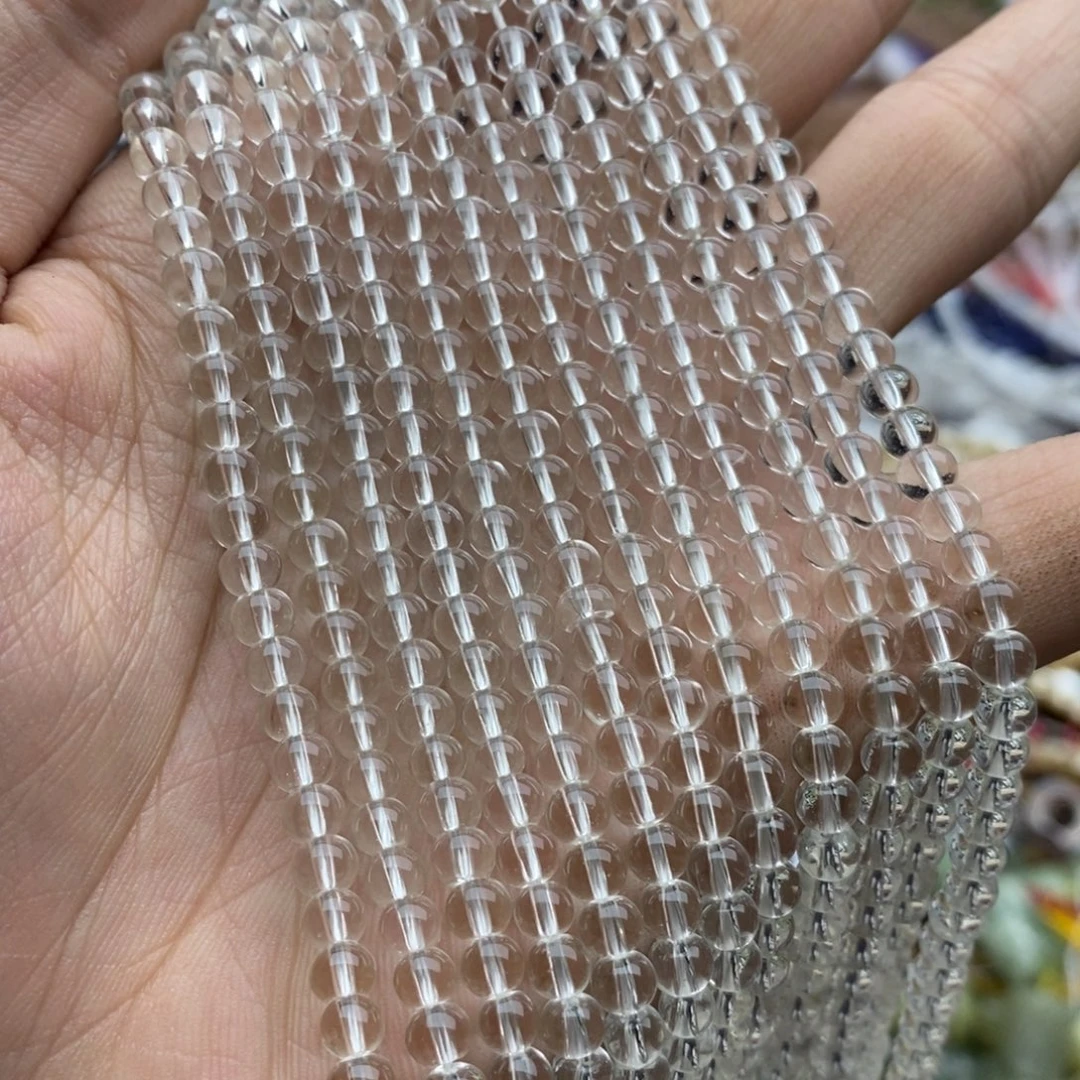 未镶嵌玛瑙/玉髓珠宝半成品一条天然双A净体白水晶4.5mm苹果珠