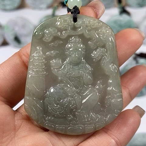 翡翠颈饰未镶嵌文殊菩萨福利翡翠