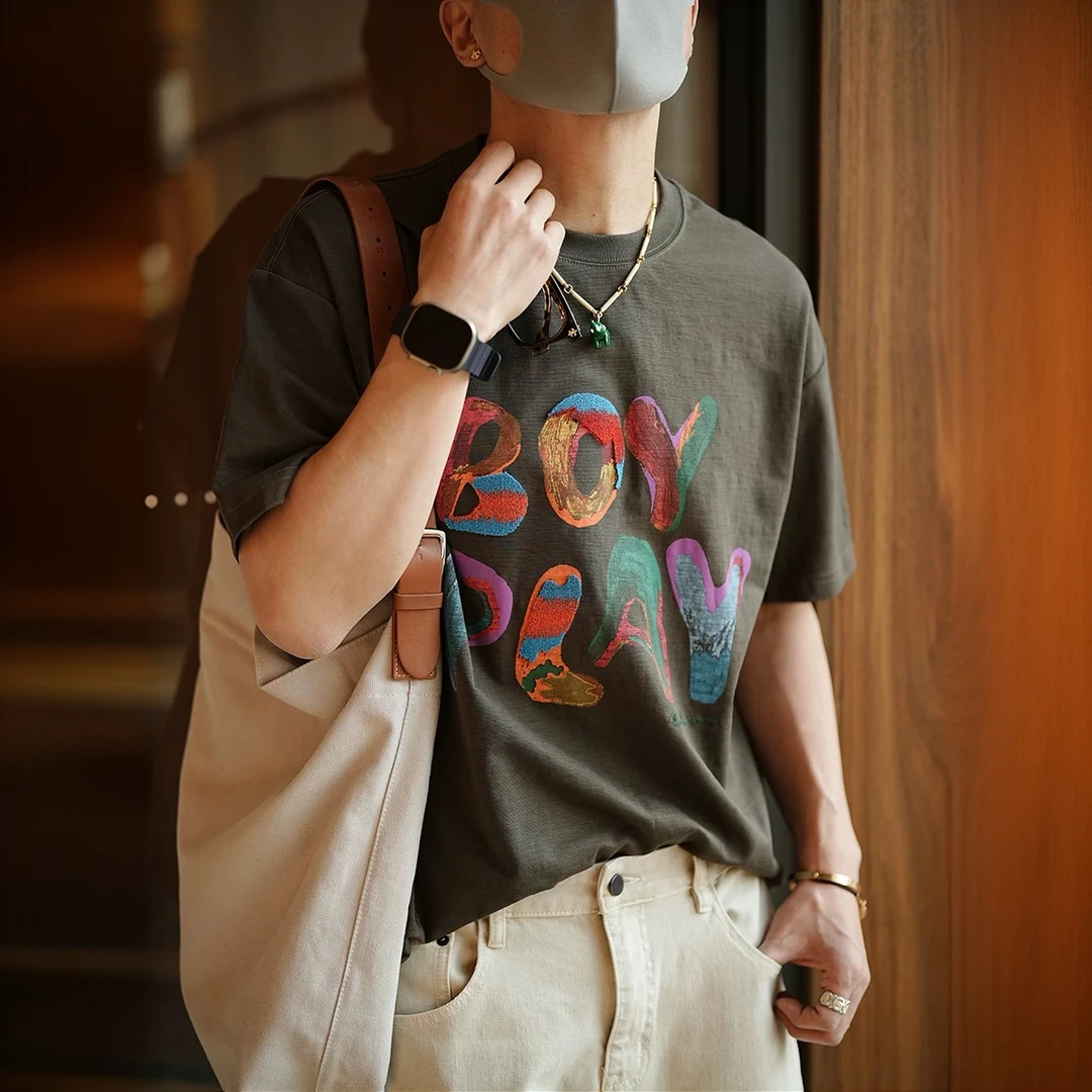 个性彩绘穿搭字母印花短袖t恤男夏季新款潮牌ins圆领品质男装