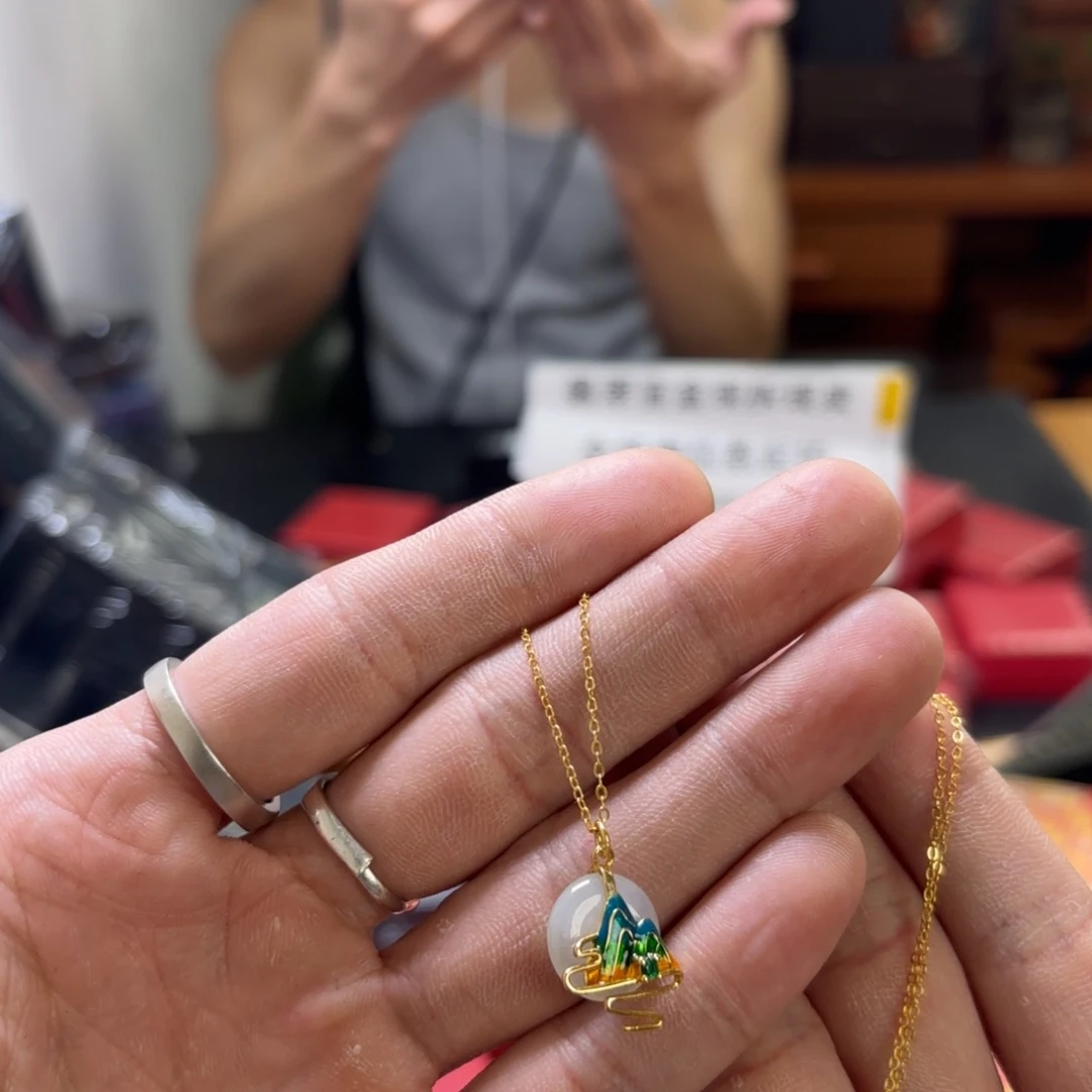翡翠银S925镀金镶嵌颈饰
