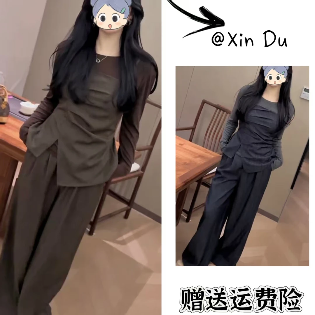 2025秋季新款时尚显瘦气质女士网红洋气两件套百搭款D22462