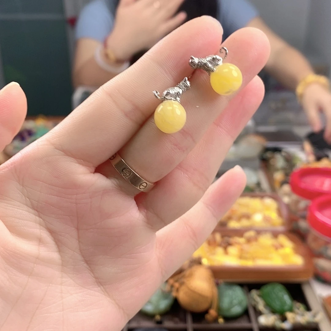 琥珀未镶嵌手链耳钉