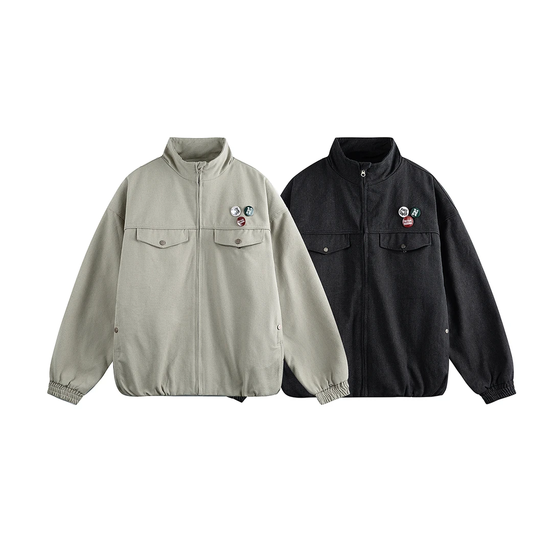 美式复古徽章立领工装飞行夹克男女潮牌cleanfit简约休闲外套