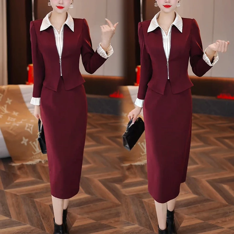 春季新款气质显瘦假两件长袖连衣裙百搭时尚日常通勤中长款裙子潮