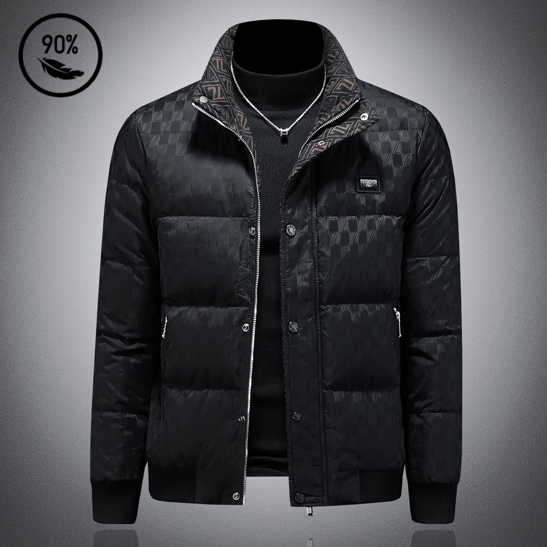 2025新款羽绒服男冬季羽绒衣时尚高级感提花潮流修身短款立领外套