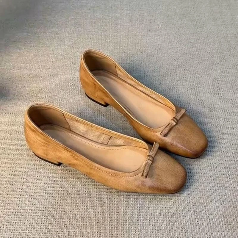 爆款版~做旧擦拭玛丽珍鞋2025新款百搭休闲一脚蹬小皮鞋浅口单鞋