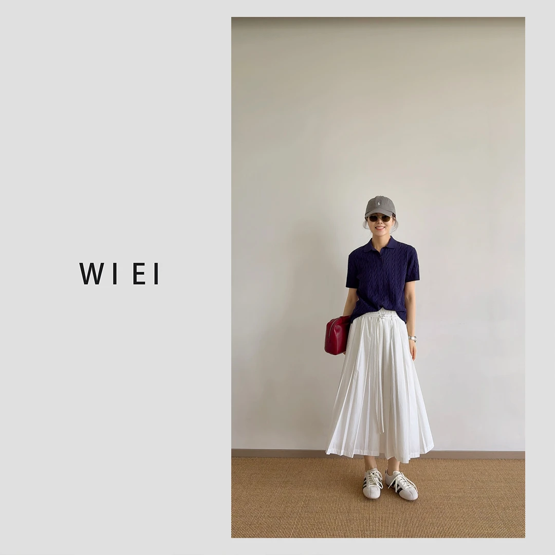 《WI EI》白皙裙*巴黎风优雅重工A字裙 双腰带百褶中长裙 25196