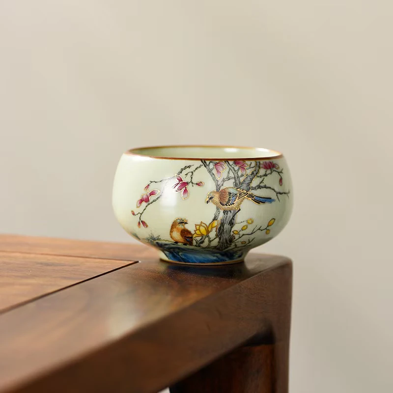 双鸟小罗汉杯汝窑开片65毫升