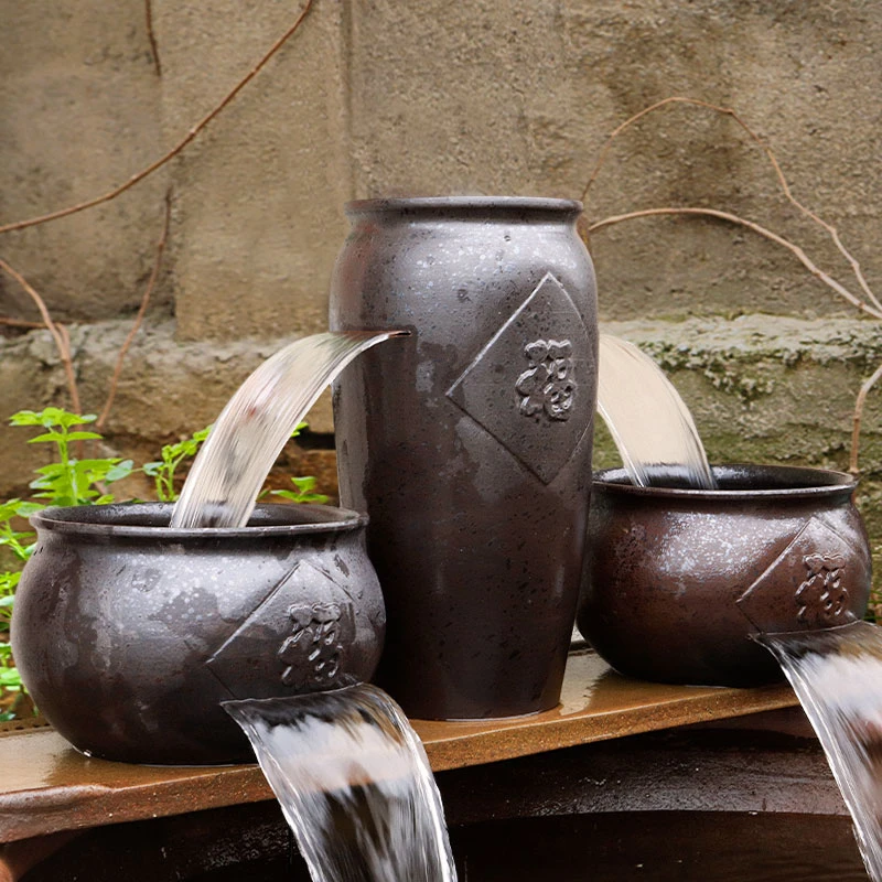 花盆水缸家用水培流水摆件古法养鱼无孔瀑布特大口径庭院造景陶罐