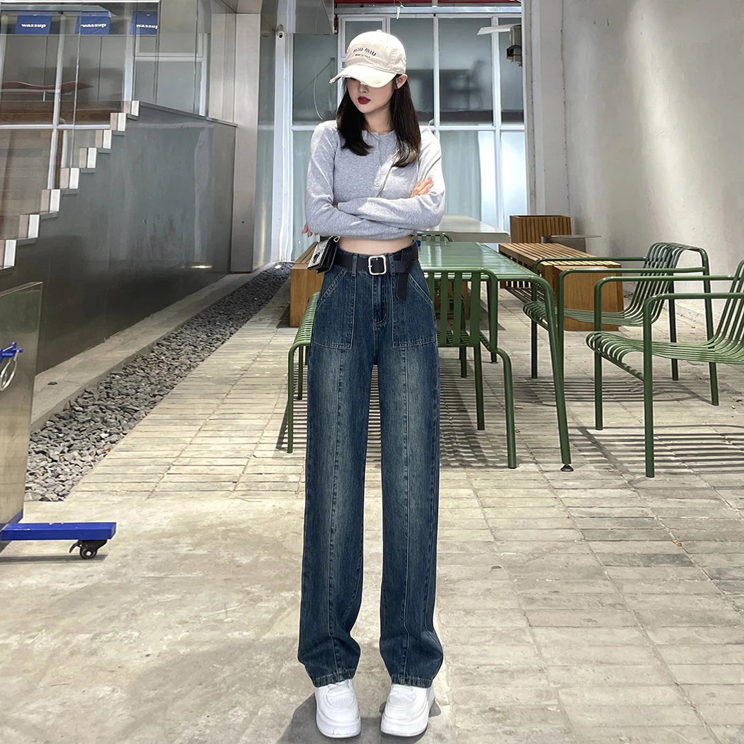 2024秋新款设计感牛仔裤女百搭复古显瘦阔腿裤高腰垂感宽松直筒裤