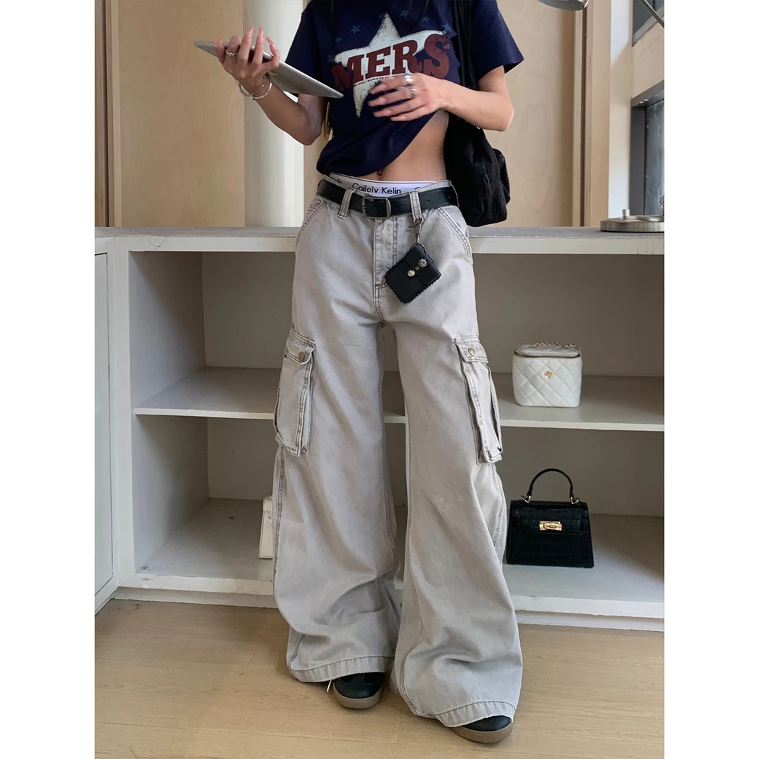木子羊 美式高街工装裤百搭裤子baggy高级感休闲阔腿直筒牛仔裤子
