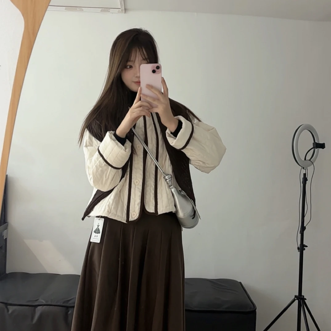 简约休闲宽松保暖短款女士秋冬夹棉外套