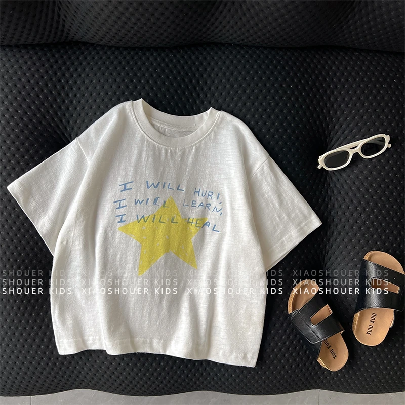 【小首尔】现货【幸运星】男女童夏季韩版卡通印花短袖T恤上衣HBB7514